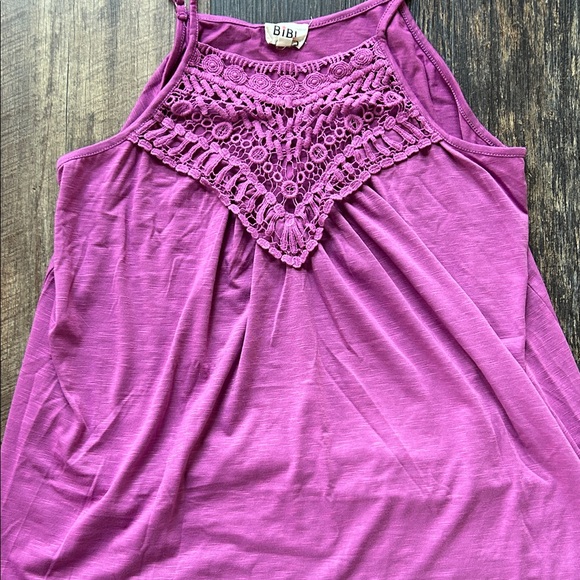BiBi Tops - BiBi Magenta Crochet Accent Tank Top